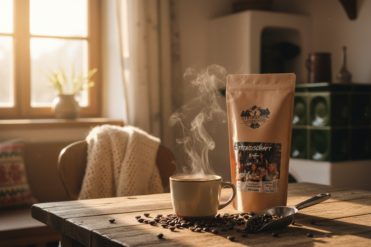 FreinschaftKaffee mit dampfender Kaffeetase