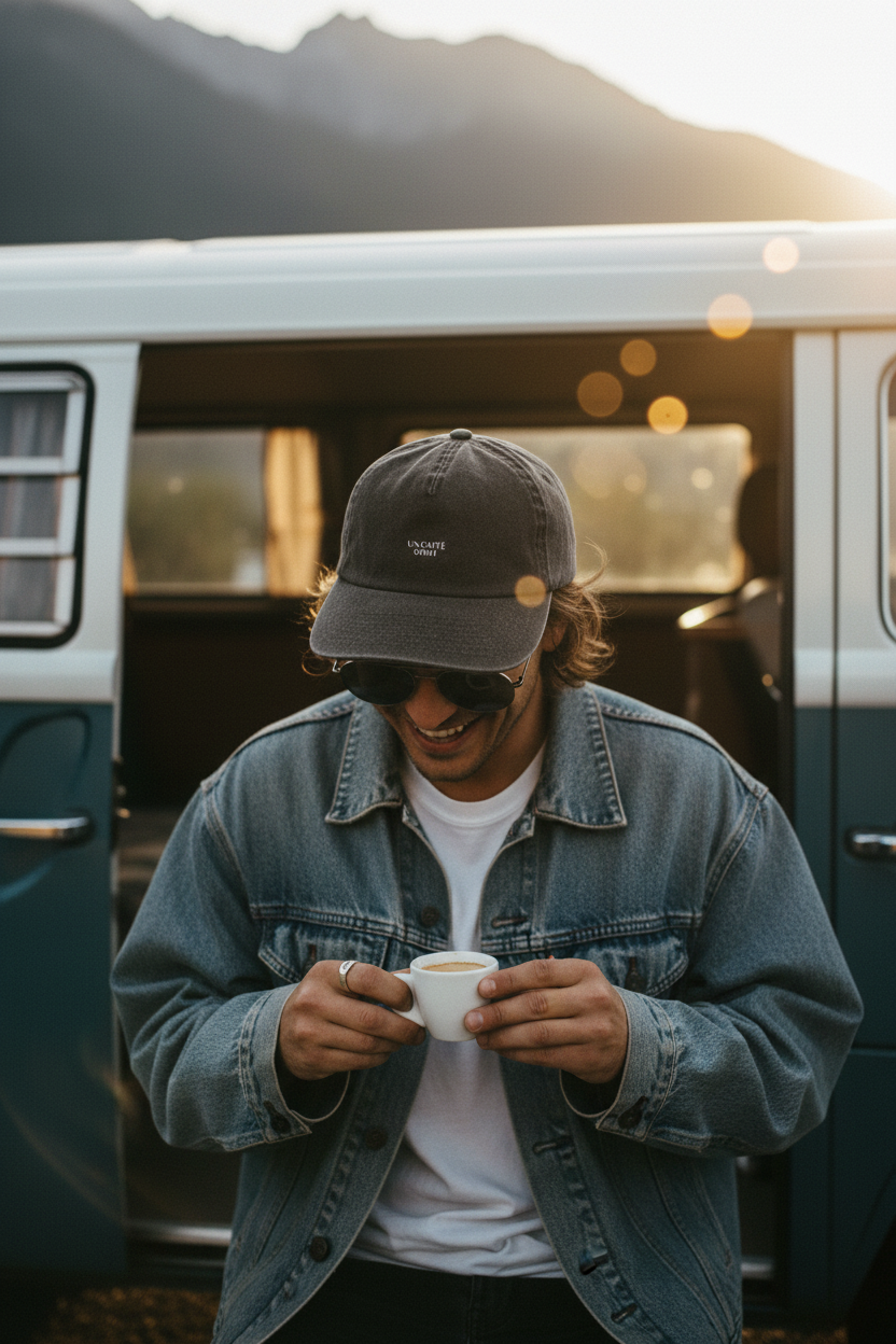 Mann mit Cap am VW Bus
