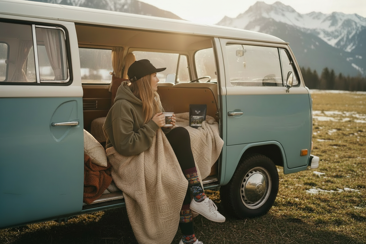 VW Bus – Cap verkehrt, Sneaker, Kampenwand